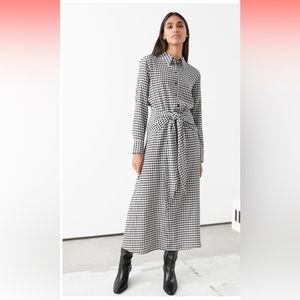 & Other Stories Gingham Waist Tie Midi Dress